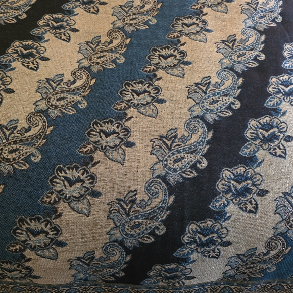 Accessory Street Elegant Floral Patterned Scarf - Metallic Gold/Dark Blue/Aqua - Picture 10 of 10